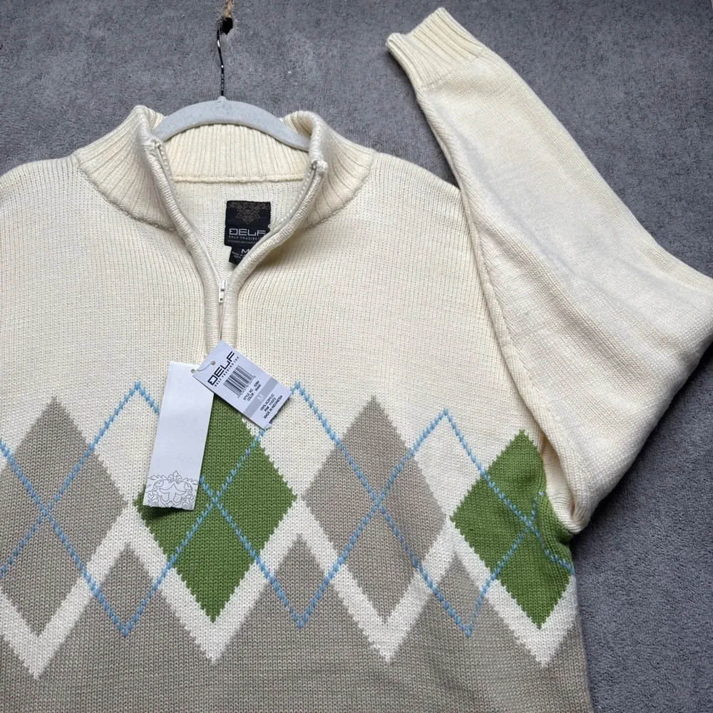 Men's Argyle‎ 1/4 Zip Sweater Delf Trading Company Preppy Golf Medium
